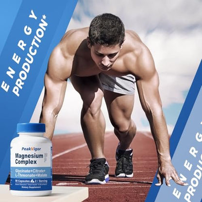 5-in-1 Magnesium Komplex mit Glycinat, Citrat, Malat & L-Threonat, 976 mg, Vitamin B6, hoch absorbierbar, glutenfrei, vegan, 90 Kapseln