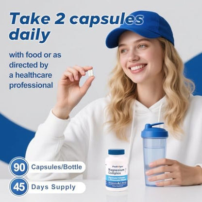 5-in-1 Magnesium Komplex mit Glycinat, Citrat, Malat & L-Threonat, 976 mg, Vitamin B6, hoch absorbierbar, glutenfrei, vegan, 90 Kapseln
