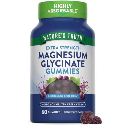Nature's Truth Magnesium Glycinat Gummibärchen | 60 Stück | Sauerer Traubengeschmack | Vegan, Nicht-GVO & Glutenfrei