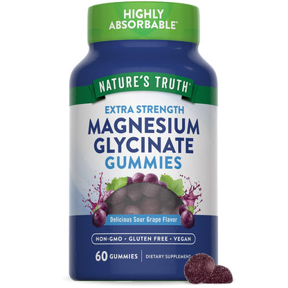 Nature's Truth Magnesium Glycinat Gummibärchen | 60 Stück | Sauerer Traubengeschmack | Vegan, Nicht-GVO & Glutenfrei