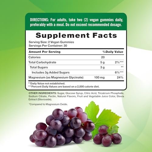 Nature's Truth Magnesium Glycinat Gummibärchen | 60 Stück | Sauerer Traubengeschmack | Vegan, Nicht-GVO & Glutenfrei