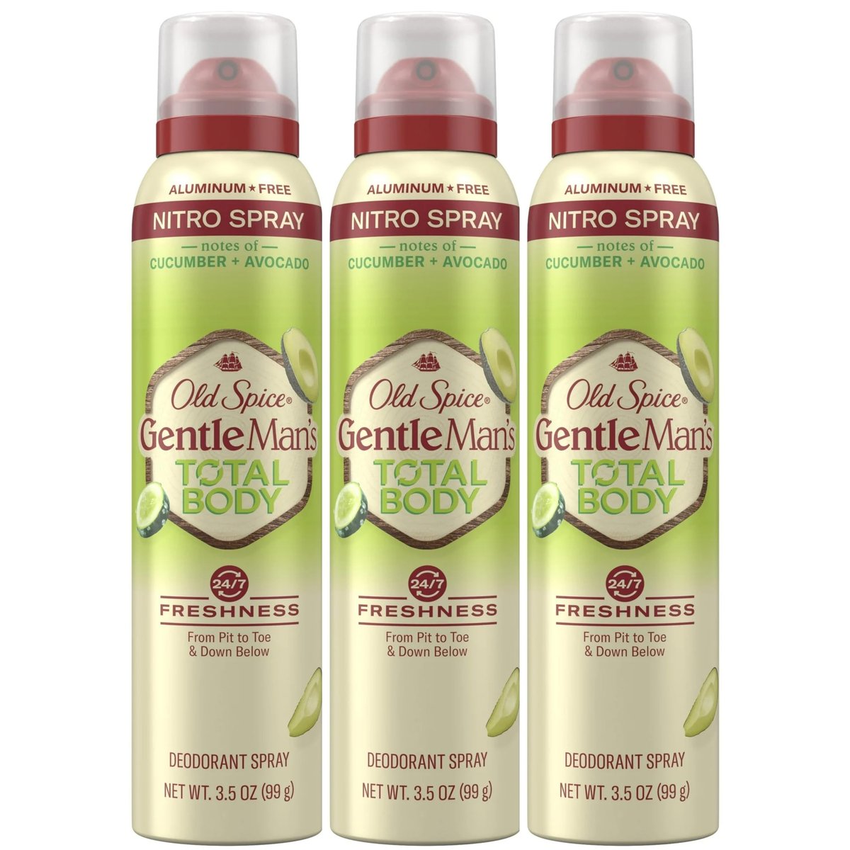 Old Spice Ganzkörper-Deodorant Spray für Männer, Aluminiumfrei, Gurke + Avocado Duft, 24/7 Geruchsschutz, 24/7 anhaltende Frische, sicher für den ganzen Körper, 3,5 oz (3er-Pack)