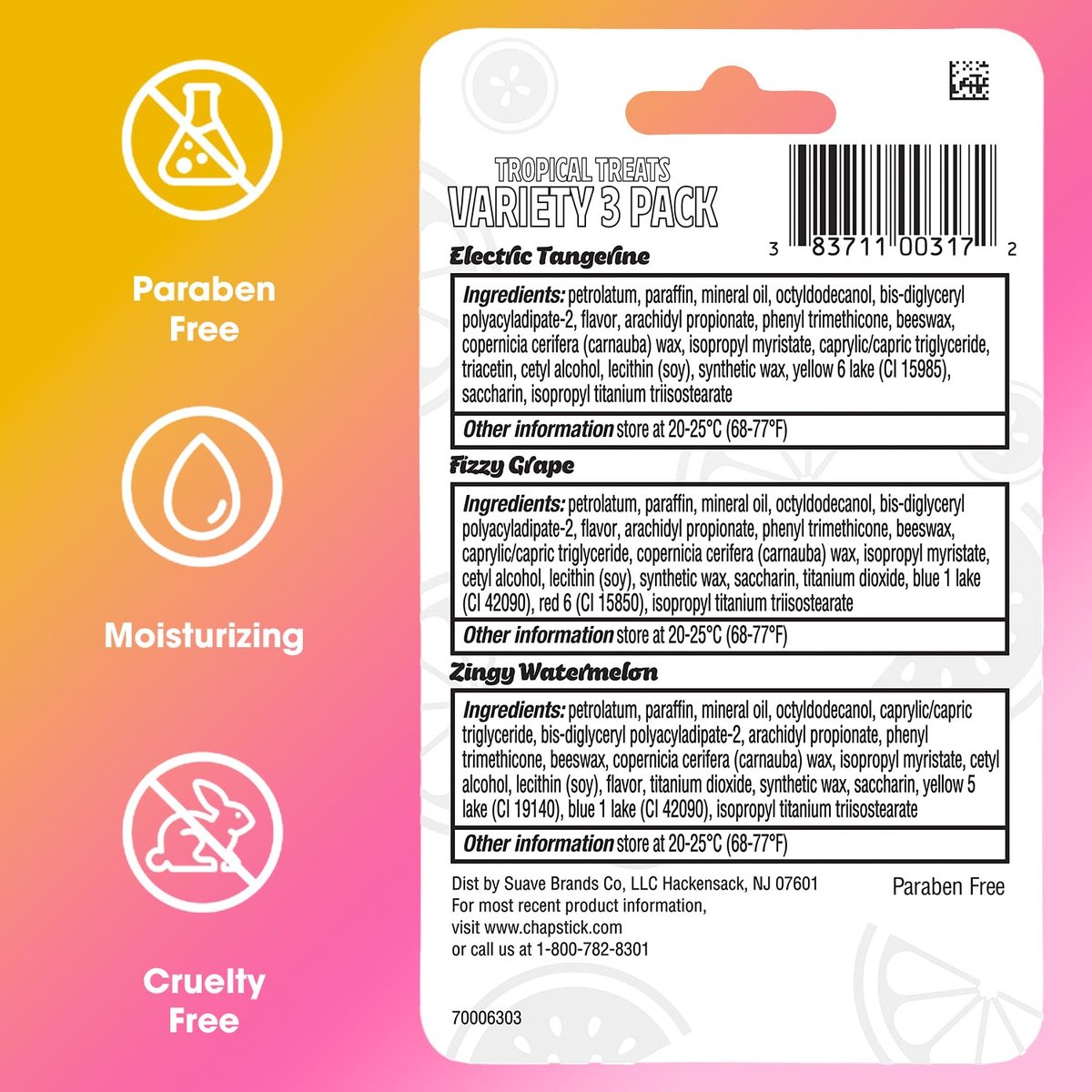 ChapStick Lippenpflege Tropical Treats Kollektion (9 Sticks) – Electric Tangerine, Fizzy Grape & Zingy Watermelon Lippenbalsam, je 0,15 Unzen