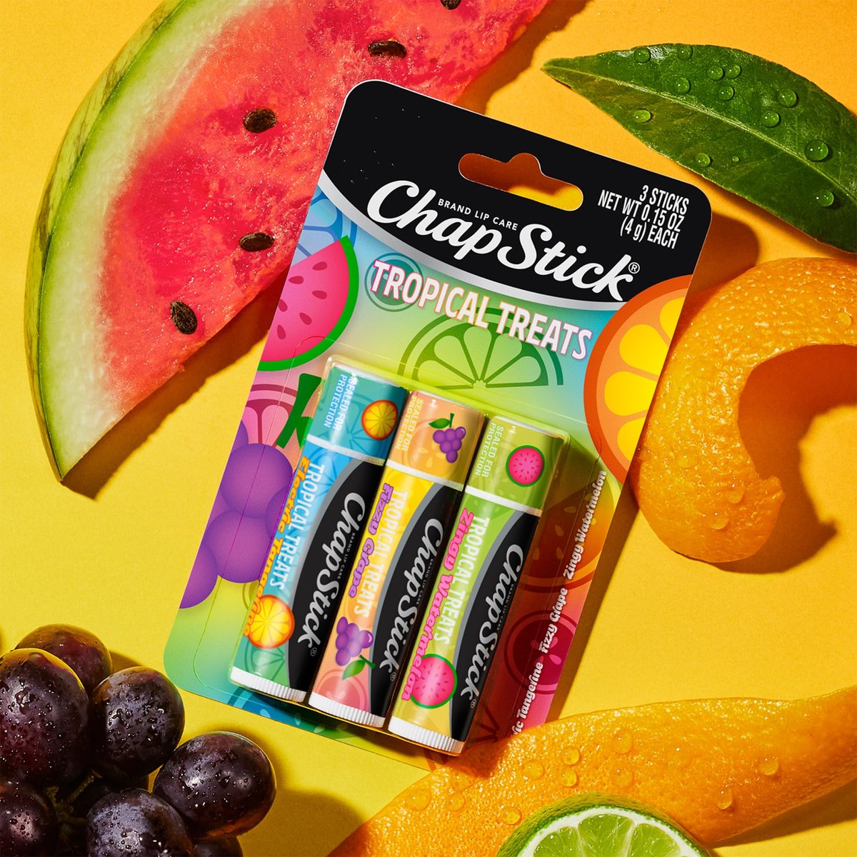 ChapStick Lippenpflege Tropical Treats Kollektion (9 Sticks) – Electric Tangerine, Fizzy Grape & Zingy Watermelon Lippenbalsam, je 0,15 Unzen