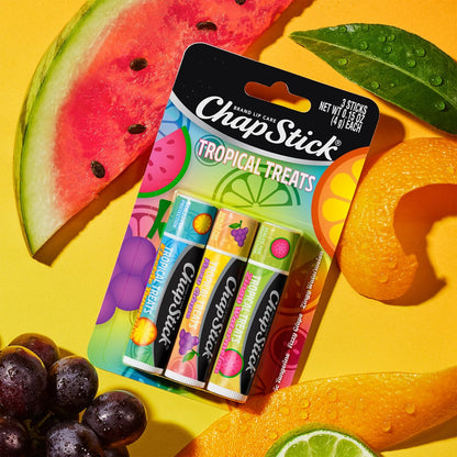 ChapStick Lippenpflege Tropical Treats Kollektion (9 Sticks) – Electric Tangerine, Fizzy Grape & Zingy Watermelon Lippenbalsam, je 0,15 Unzen