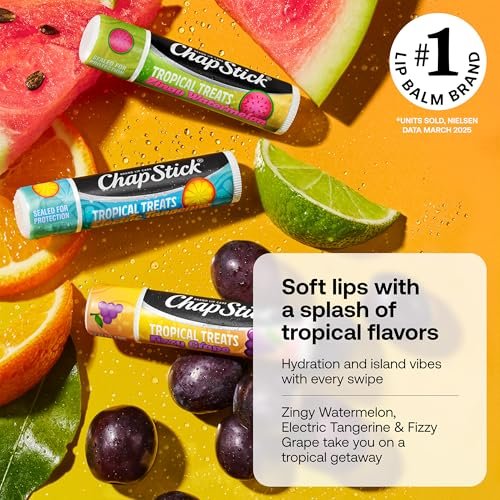 ChapStick Lippenpflege Tropical Treats Kollektion (9 Sticks) – Electric Tangerine, Fizzy Grape & Zingy Watermelon Lippenbalsam, je 0,15 Unzen