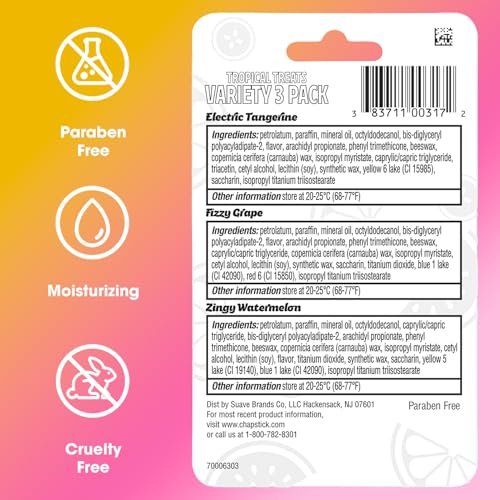 ChapStick Lippenpflege Tropical Treats Kollektion (9 Sticks) – Electric Tangerine, Fizzy Grape & Zingy Watermelon Lippenbalsam, je 0,15 Unzen