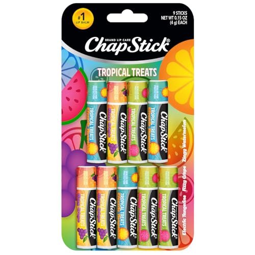 ChapStick Lippenpflege Tropical Treats Kollektion (9 Sticks) – Electric Tangerine, Fizzy Grape & Zingy Watermelon Lippenbalsam, je 0,15 Unzen