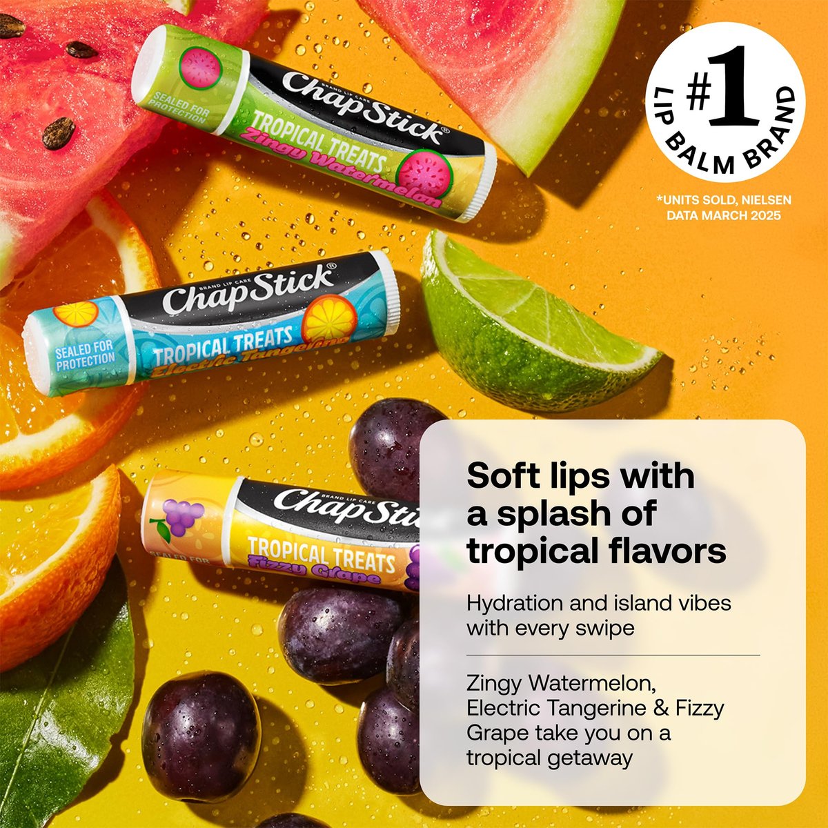 ChapStick Lippenpflege Tropical Treats Kollektion (9 Sticks) – Electric Tangerine, Fizzy Grape & Zingy Watermelon Lippenbalsam, je 0,15 Unzen
