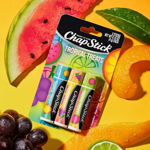 ChapStick Lippenpflege Tropical Treats Kollektion (9 Sticks) – Electric Tangerine, Fizzy Grape & Zingy Watermelon Lippenbalsam, je 0,15 Unzen