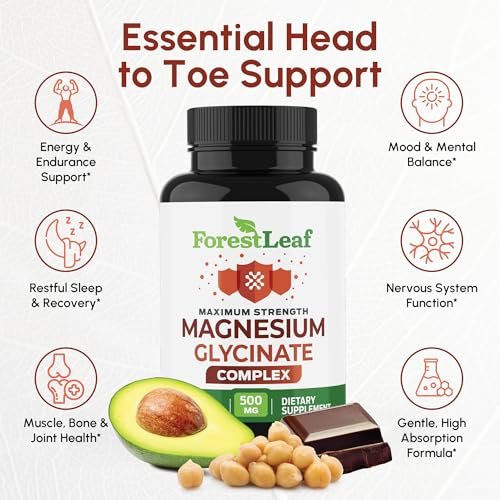 Magnesiumglycinat 500mg Komplex – Magnesium Kapseln für Schlaf & Ruhe – Nicht-GVO, 3rd Party getestet – 150 Kapseln für Frauen & Männer von ForestLeaf