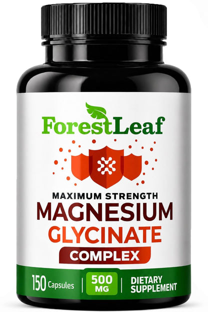Magnesiumglycinat 500mg Komplex – Magnesium Kapseln für Schlaf & Ruhe – Nicht-GVO, 3rd Party getestet – 150 Kapseln für Frauen & Männer von ForestLeaf