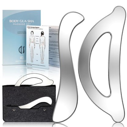 Rena Chris Muskel-Scraper-Werkzeug-Set – Edelstahl Gua Sha für Physiotherapie & Tiefengewebsmassage, Körper-Gua-Sha-Werkzeuge mit Reiseetui (2-teiliges Set)