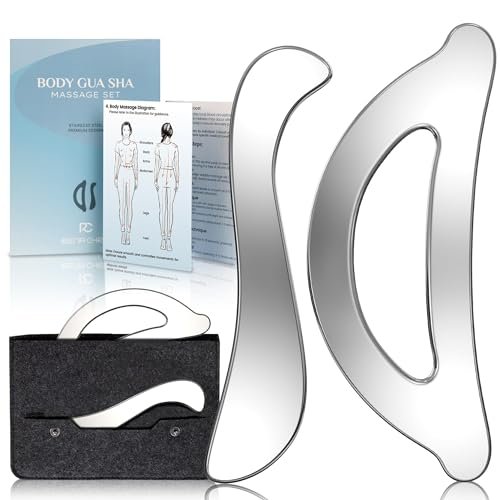 Rena Chris Muskel-Scraper-Werkzeug-Set – Edelstahl Gua Sha für Physiotherapie & Tiefengewebsmassage, Körper-Gua-Sha-Werkzeuge mit Reiseetui (2-teiliges Set)