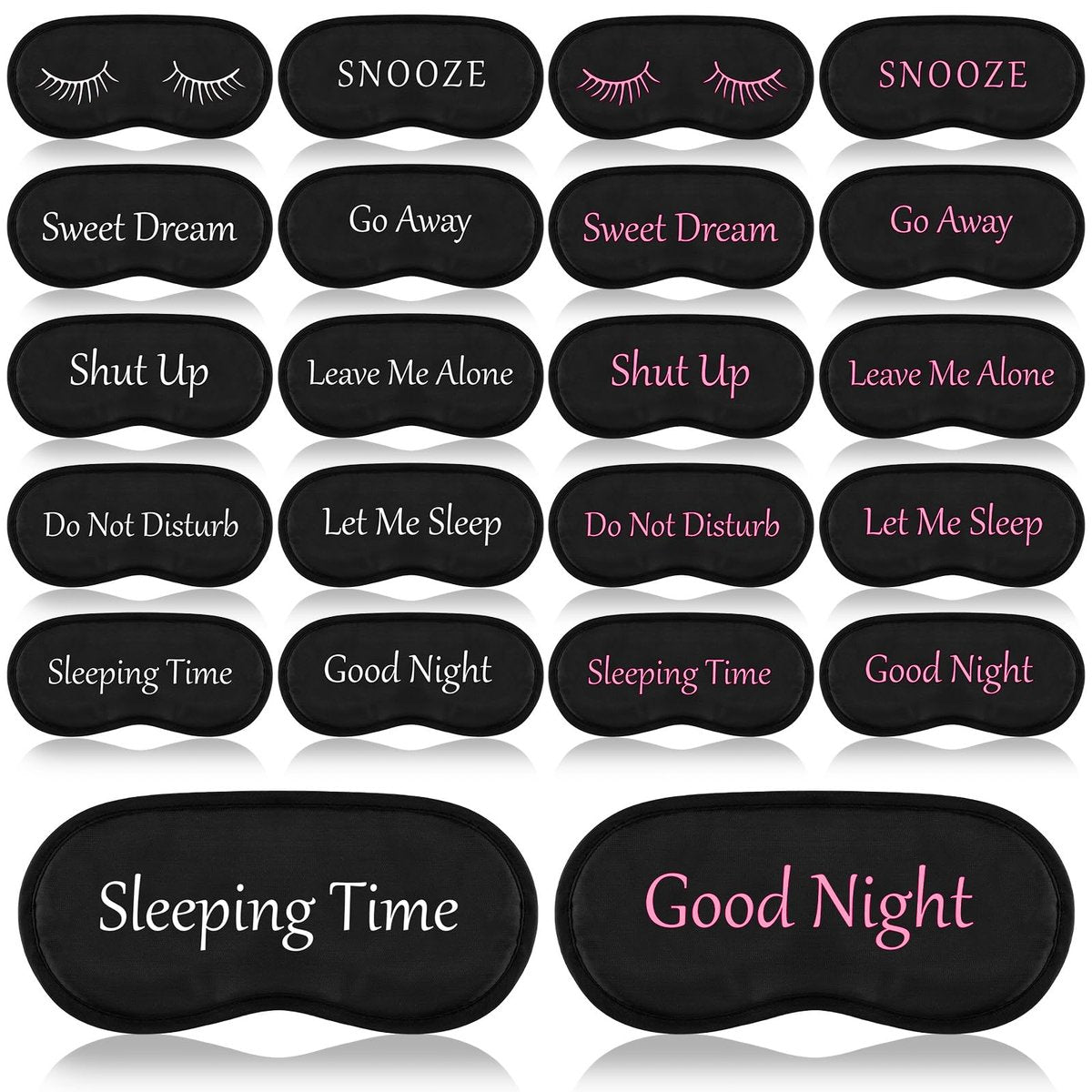 20er-Pack Lustige Schlafmasken mit verstellbarem Riemen – Kuschelige Blackout-Augenmasken für Damen, Herren, Erwachsene – Perfekt für Pyjama-Partys, Schlafzimmer & Spa (Cute Black)
