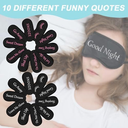 20er-Pack Lustige Schlafmasken mit verstellbarem Riemen – Kuschelige Blackout-Augenmasken für Damen, Herren, Erwachsene – Perfekt für Pyjama-Partys, Schlafzimmer & Spa (Cute Black)