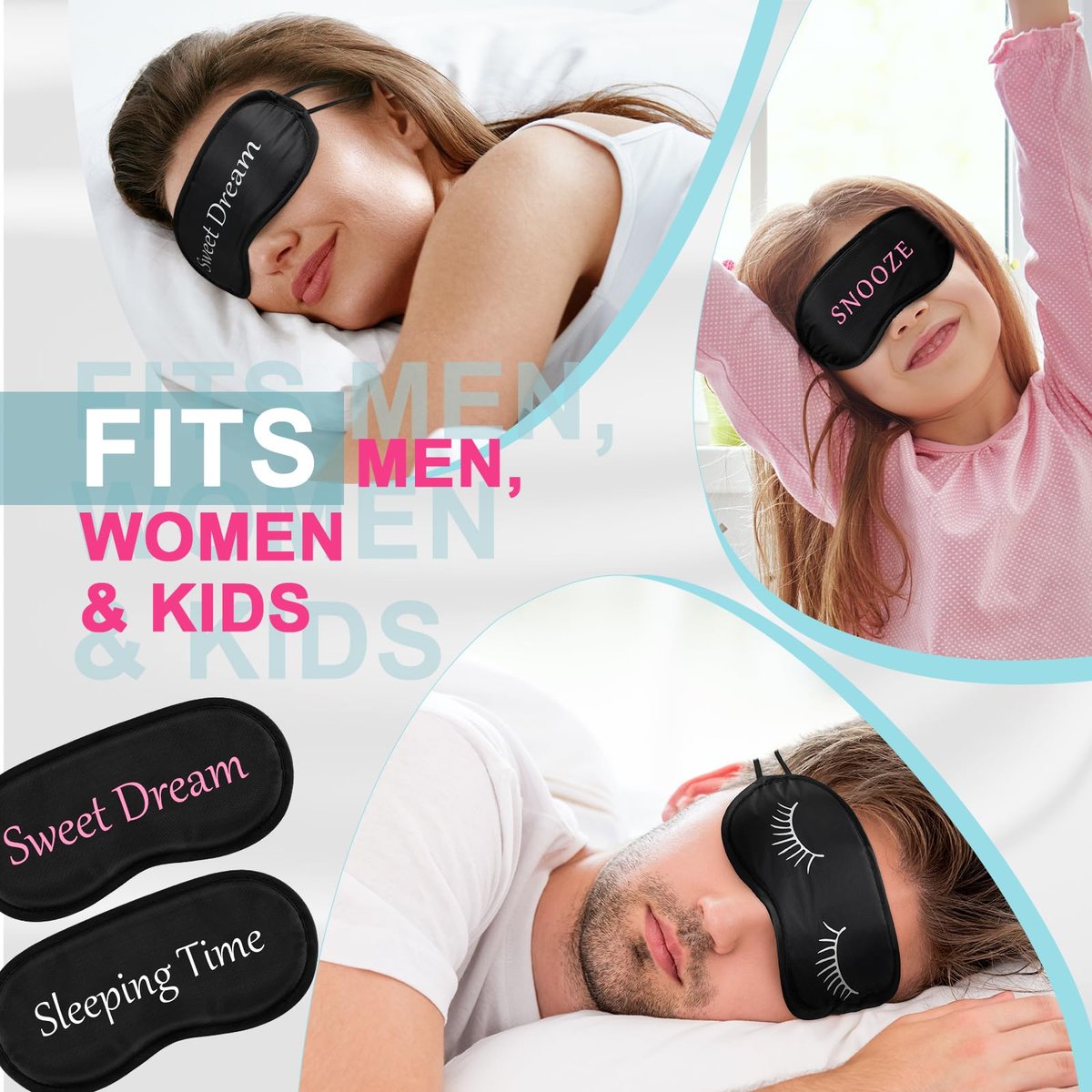 20er-Pack Lustige Schlafmasken mit verstellbarem Riemen – Kuschelige Blackout-Augenmasken für Damen, Herren, Erwachsene – Perfekt für Pyjama-Partys, Schlafzimmer & Spa (Cute Black)