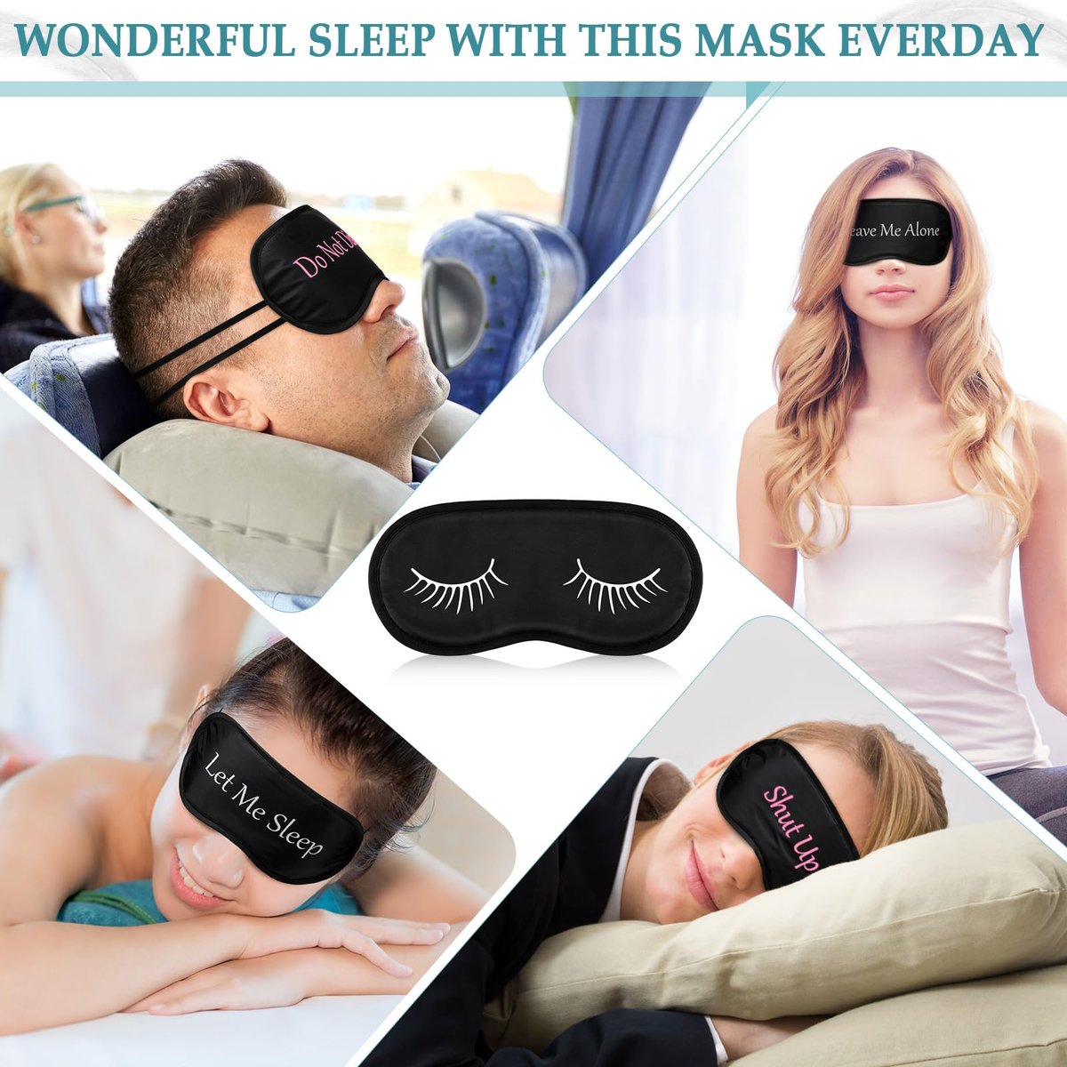 20er-Pack Lustige Schlafmasken mit verstellbarem Riemen – Kuschelige Blackout-Augenmasken für Damen, Herren, Erwachsene – Perfekt für Pyjama-Partys, Schlafzimmer & Spa (Cute Black)