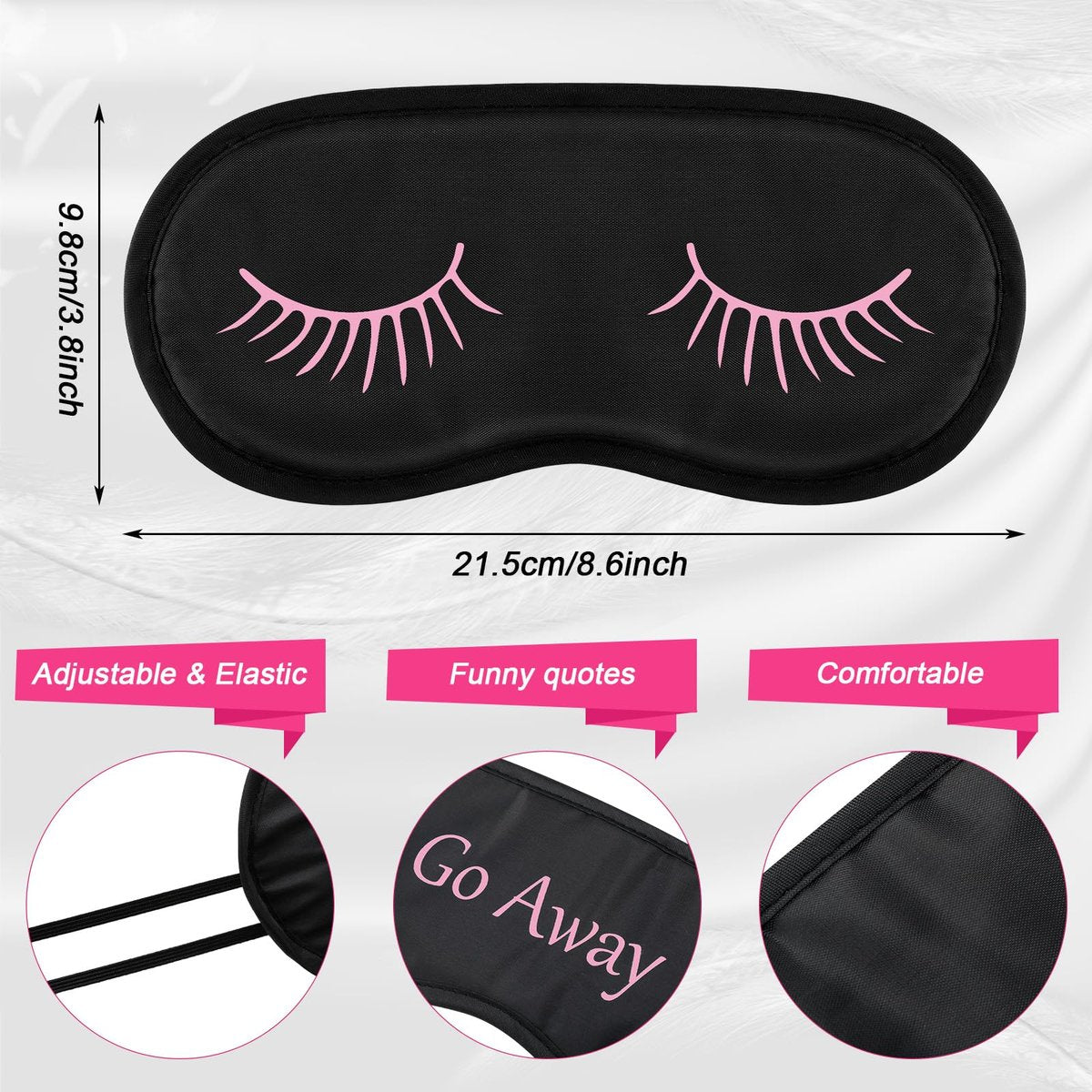 20er-Pack Lustige Schlafmasken mit verstellbarem Riemen – Kuschelige Blackout-Augenmasken für Damen, Herren, Erwachsene – Perfekt für Pyjama-Partys, Schlafzimmer & Spa (Cute Black)