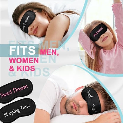 20er-Pack Lustige Schlafmasken mit verstellbarem Riemen – Kuschelige Blackout-Augenmasken für Damen, Herren, Erwachsene – Perfekt für Pyjama-Partys, Schlafzimmer & Spa (Cute Black)