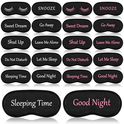 20er-Pack Lustige Schlafmasken mit verstellbarem Riemen – Kuschelige Blackout-Augenmasken für Damen, Herren, Erwachsene – Perfekt für Pyjama-Partys, Schlafzimmer & Spa (Cute Black)