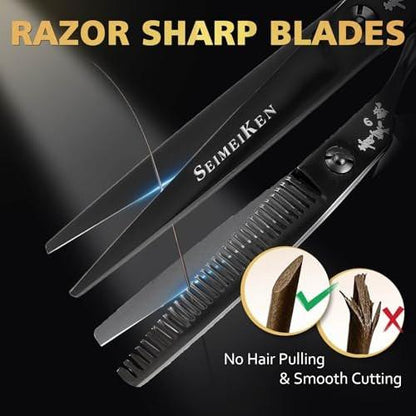 SEIMEIKEN Haarschere und Effilierschere 6,0 Zoll – Professionelle Friseurschere aus japanischem 440C-Edelstahl mit Konvexklinge für ultra-scharfe, saubere Schnitte – für Salon und Zuhause
