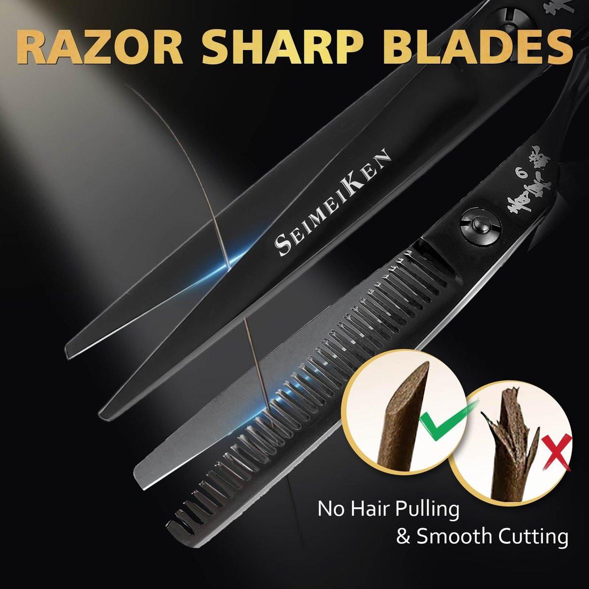 SEIMEIKEN Haarschere und Effilierschere 6,0 Zoll – Professionelle Friseurschere aus japanischem 440C-Edelstahl mit Konvexklinge für ultra-scharfe, saubere Schnitte – für Salon und Zuhause