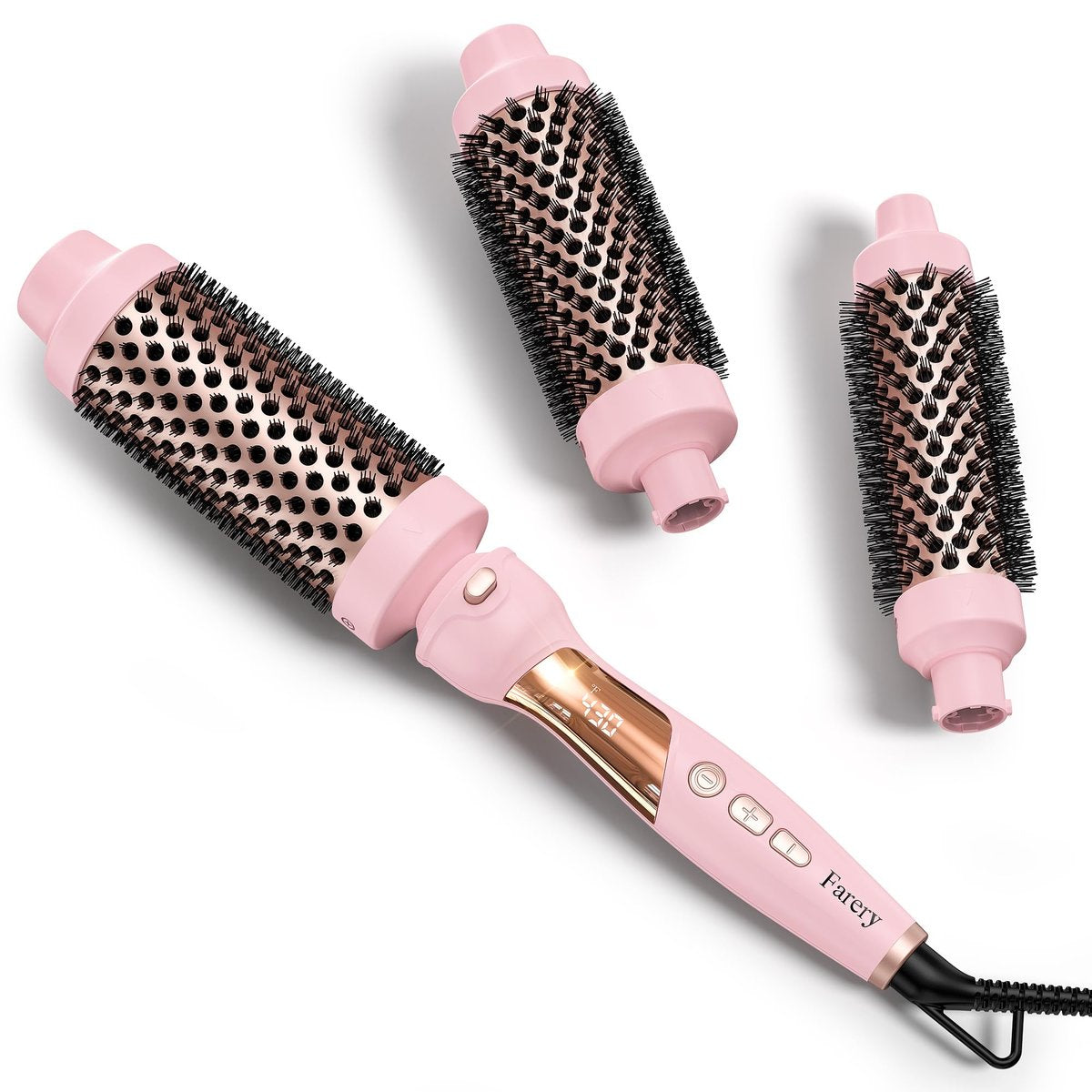 Farery Thermal Brush Set 3-in-1, Keramik-Lockenstab & Heißbürste mit 9 Temperaturen, 3 austauschbare Reise-Lockenstäbe für kurzes, mittleres & langes Haar (1,25'', 1,5'' & 1,75'' Zylinder)