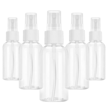 Xfbaozxy 5er-Pack Sprühflasche, 50 ml kleine Sprühflasche, Feinsprüh-Nachfüllflaschen, wiederverwendbare Mini-Reiseflaschen aus Kunststoff für Flüssigkosmetik und Reinigung
