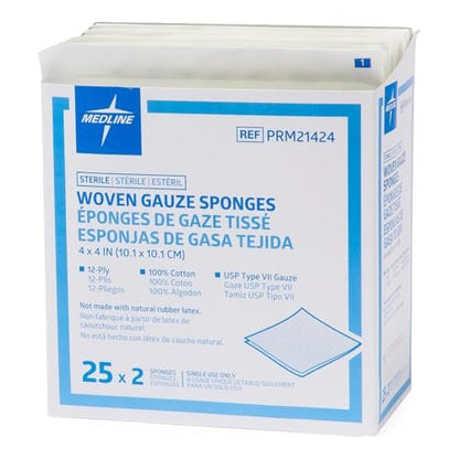 Medline Woven Sterile 12-Lagige Mullkompressen, USP Typ VII, 10 cm x 10 cm im 2er-Pack