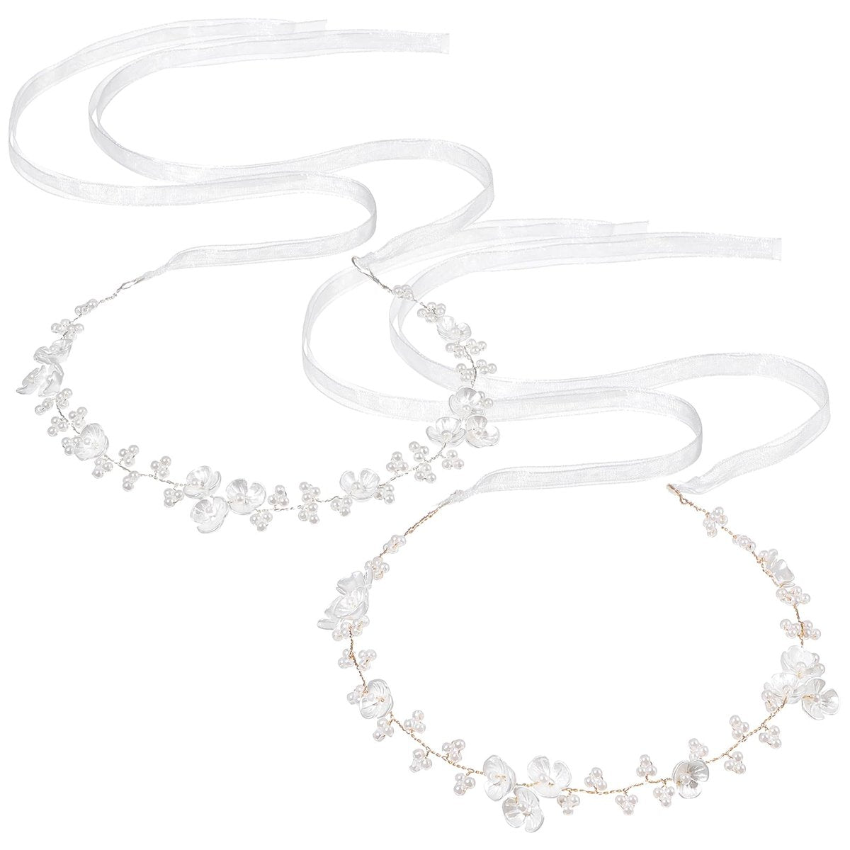 MBAIYO 2er-Pack Blumenmädchen-Haarschmuck, Perlen-Blumenkopfschmuck, verstellbares Hochzeitsstirnband für Mädchen, Geburtstagsparty, Erstkommunion, Kopfkrone für Frauen