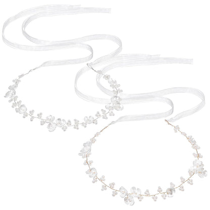 MBAIYO 2er-Pack Blumenmädchen-Haarschmuck, Perlen-Blumenkopfschmuck, verstellbares Hochzeitsstirnband für Mädchen, Geburtstagsparty, Erstkommunion, Kopfkrone für Frauen