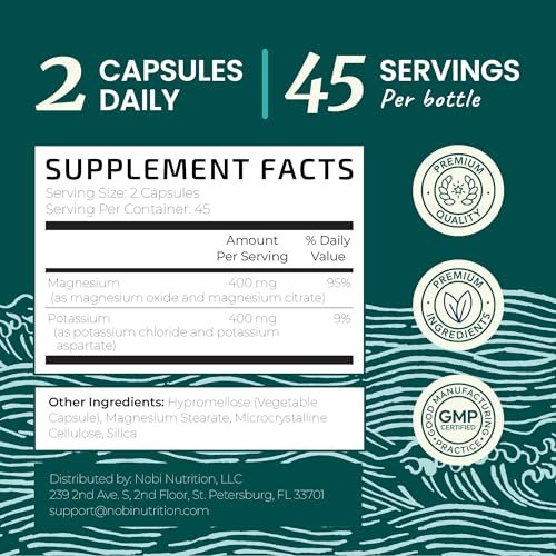 Kalium-Magnesium Komplex | Hochdosiert für Herzgesundheit & Muskelunterstützung | 400 mg Kalium + 400 mg Magnesium | Energie, Knochengesundheit, Schlaf & Stimmung | 90 Kapseln