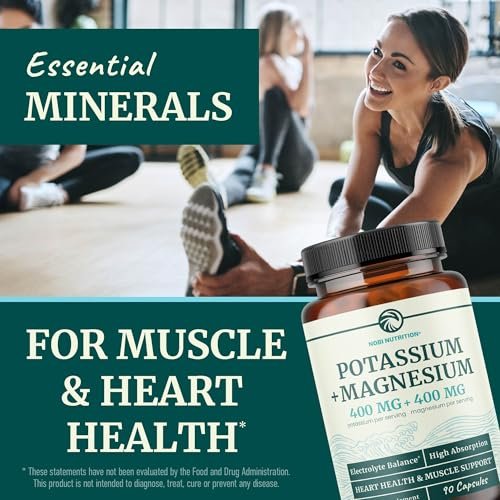 Kalium-Magnesium Komplex | Hochdosiert für Herzgesundheit & Muskelunterstützung | 400 mg Kalium + 400 mg Magnesium | Energie, Knochengesundheit, Schlaf & Stimmung | 90 Kapseln