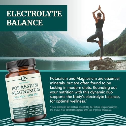 Kalium-Magnesium Komplex | Hochdosiert für Herzgesundheit & Muskelunterstützung | 400 mg Kalium + 400 mg Magnesium | Energie, Knochengesundheit, Schlaf & Stimmung | 90 Kapseln