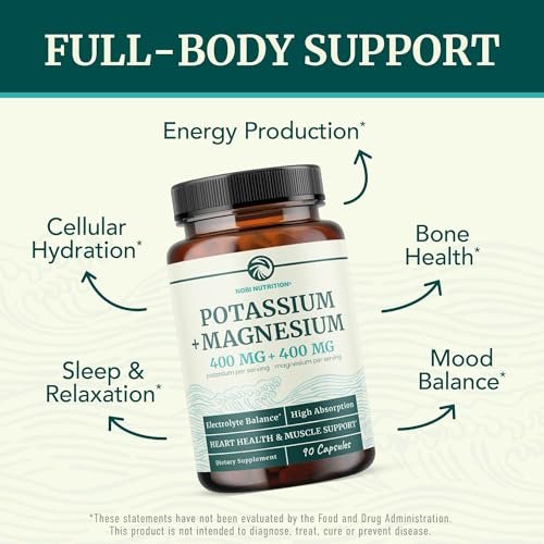 Kalium-Magnesium Komplex | Hochdosiert für Herzgesundheit & Muskelunterstützung | 400 mg Kalium + 400 mg Magnesium | Energie, Knochengesundheit, Schlaf & Stimmung | 90 Kapseln