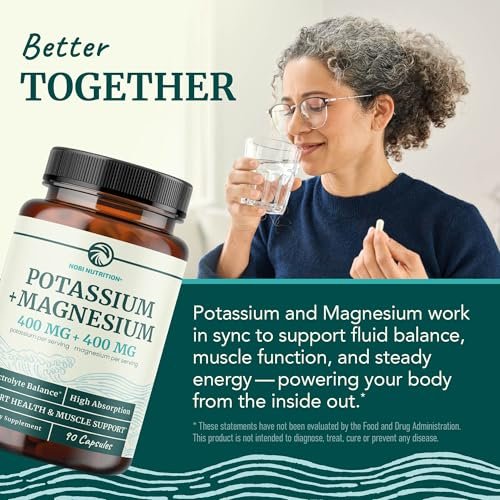 Kalium-Magnesium Komplex | Hochdosiert für Herzgesundheit & Muskelunterstützung | 400 mg Kalium + 400 mg Magnesium | Energie, Knochengesundheit, Schlaf & Stimmung | 90 Kapseln