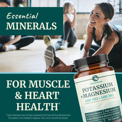 Kalium-Magnesium Komplex | Hochdosiert für Herzgesundheit & Muskelunterstützung | 400 mg Kalium + 400 mg Magnesium | Energie, Knochengesundheit, Schlaf & Stimmung | 90 Kapseln