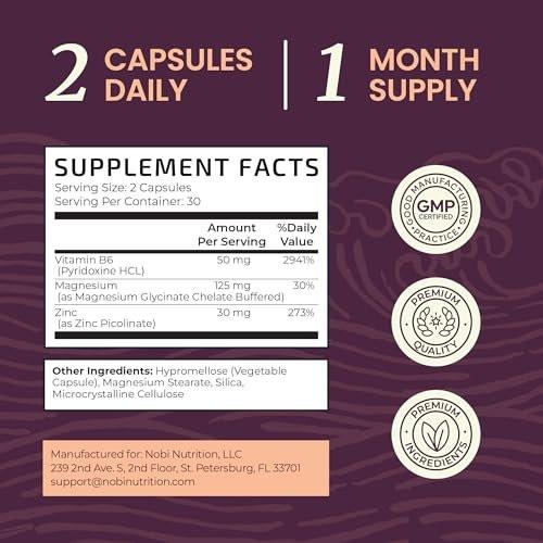 Zink und Magnesium Supplement mit Vitamin B6 | Frauen Hormonbalance, Menstruationszyklus & Immununterstützung | Hochabsorbierendes Chelat-Magnesiumglycinat mit Zinkpicolinat und Vitamin B6 | 60 Kapseln