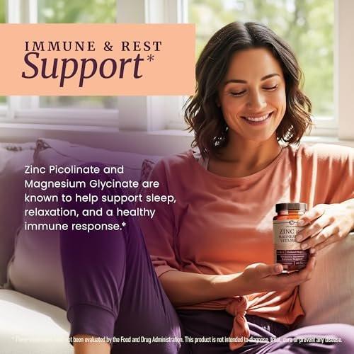 Zink und Magnesium Supplement mit Vitamin B6 | Frauen Hormonbalance, Menstruationszyklus & Immununterstützung | Hochabsorbierendes Chelat-Magnesiumglycinat mit Zinkpicolinat und Vitamin B6 | 60 Kapseln