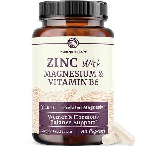 Zink und Magnesium Supplement mit Vitamin B6 | Frauen Hormonbalance, Menstruationszyklus & Immununterstützung | Hochabsorbierendes Chelat-Magnesiumglycinat mit Zinkpicolinat und Vitamin B6 | 60 Kapseln