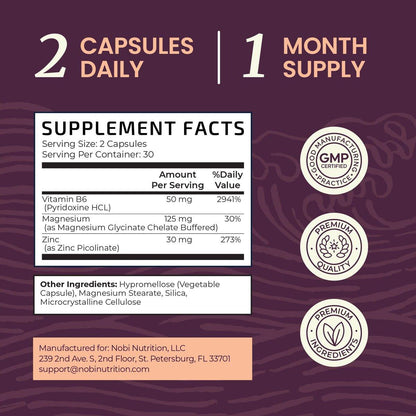 Zink und Magnesium Supplement mit Vitamin B6 | Frauen Hormonbalance, Menstruationszyklus & Immununterstützung | Hochabsorbierendes Chelat-Magnesiumglycinat mit Zinkpicolinat und Vitamin B6 | 60 Kapseln