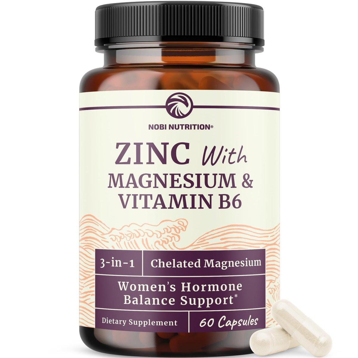 Zink und Magnesium Supplement mit Vitamin B6 | Frauen Hormonbalance, Menstruationszyklus & Immununterstützung | Hochabsorbierendes Chelat-Magnesiumglycinat mit Zinkpicolinat und Vitamin B6 | 60 Kapseln