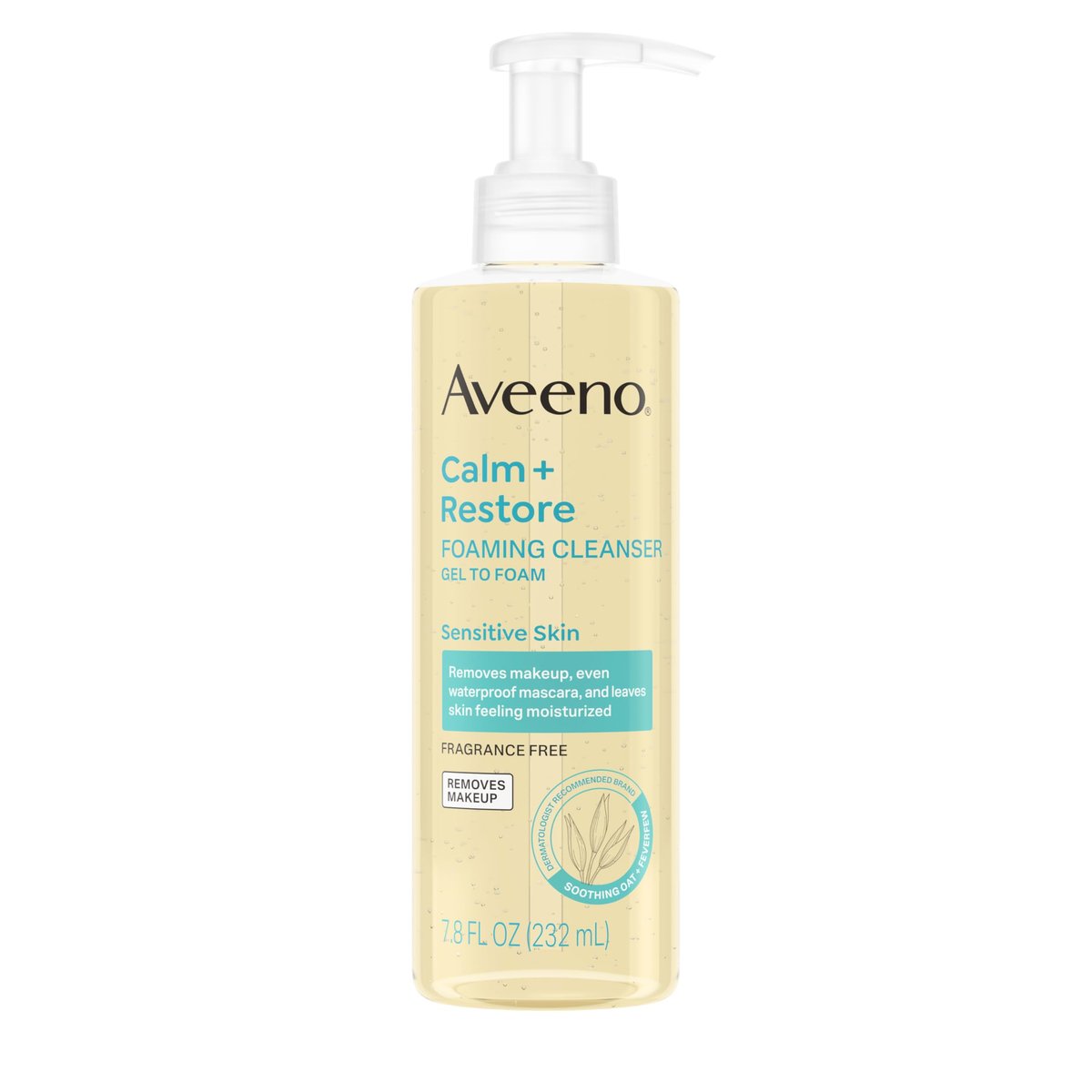 Aveeno Calm + Restore Reinigungsschaum für empfindliche Haut, tägliche Gesichtsreinigung, entfernt sanft Make-up & reinigt die Haut mit beruhigendem Hafer, Mutterkraut & Hyaluronsäure, parfümfrei, 230 ml