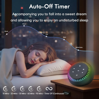 DreamSky Klangmaschine für Schlaf, Weißes Rauschen für Erwachsene & Baby, Brauner Rauschen Fan für Büro Privatsphäre & Geräuschunterdrückung, 26 Klänge & RGB Nachtlicht, USB-C betrieben für Zuhause Reisen