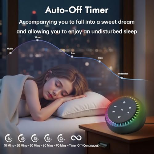 DreamSky Klangmaschine für Schlaf, Weißes Rauschen für Erwachsene & Baby, Brauner Rauschen Fan für Büro Privatsphäre & Geräuschunterdrückung, 26 Klänge & RGB Nachtlicht, USB-C betrieben für Zuhause Reisen