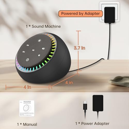 DreamSky Klangmaschine für Schlaf, Weißes Rauschen für Erwachsene & Baby, Brauner Rauschen Fan für Büro Privatsphäre & Geräuschunterdrückung, 26 Klänge & RGB Nachtlicht, USB-C betrieben für Zuhause Reisen