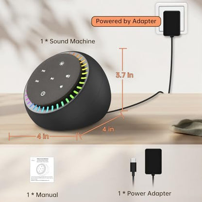 DreamSky Klangmaschine für Schlaf, Weißes Rauschen für Erwachsene & Baby, Brauner Rauschen Fan für Büro Privatsphäre & Geräuschunterdrückung, 26 Klänge & RGB Nachtlicht, USB-C betrieben für Zuhause Reisen