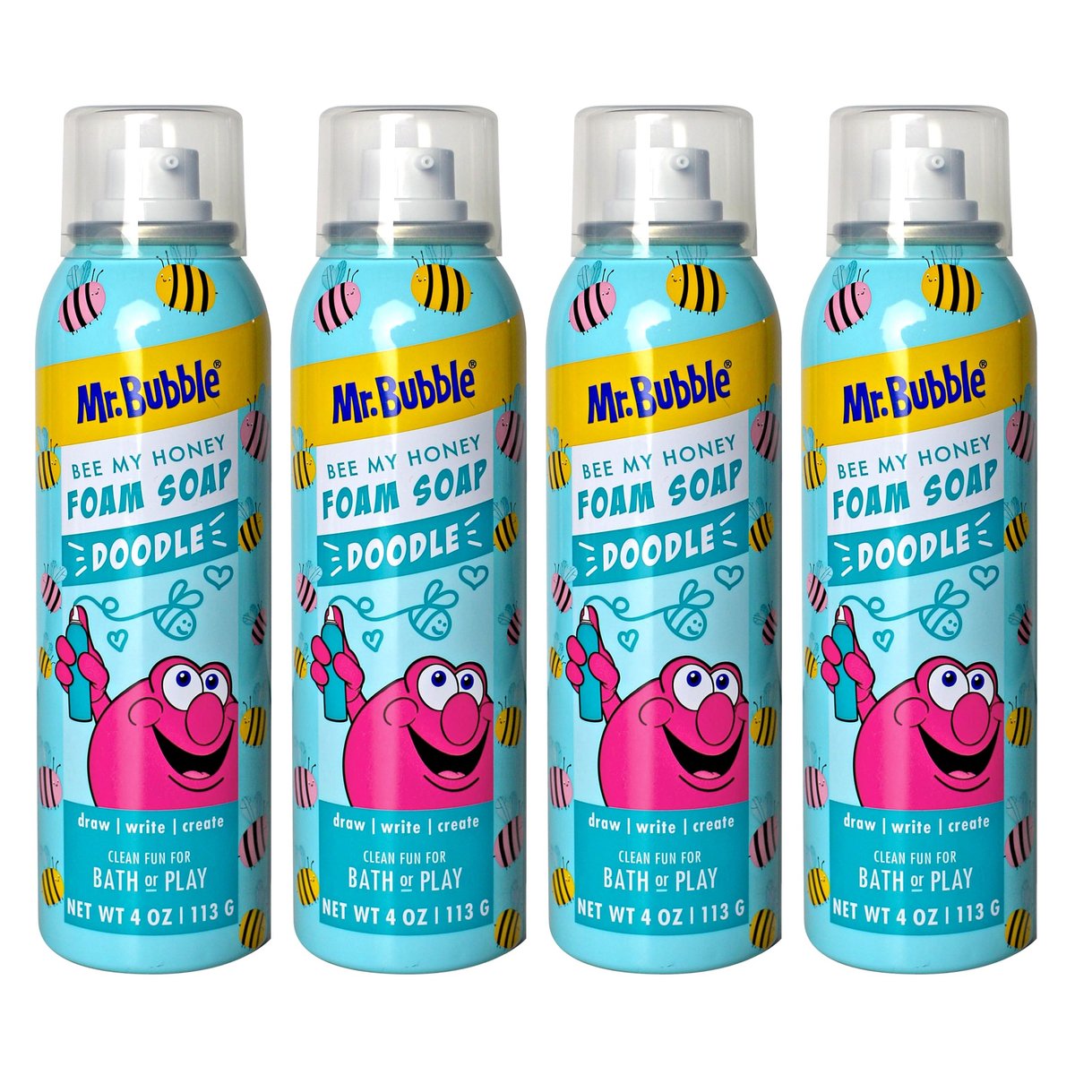 Mr. Bubble Limited Edition Schaumseife, Kreativität Badeseife, Reinigt & Pflegt, Bee My Honey (Blaubeer-Honig Duft), 4 oz, 4er-Pack
