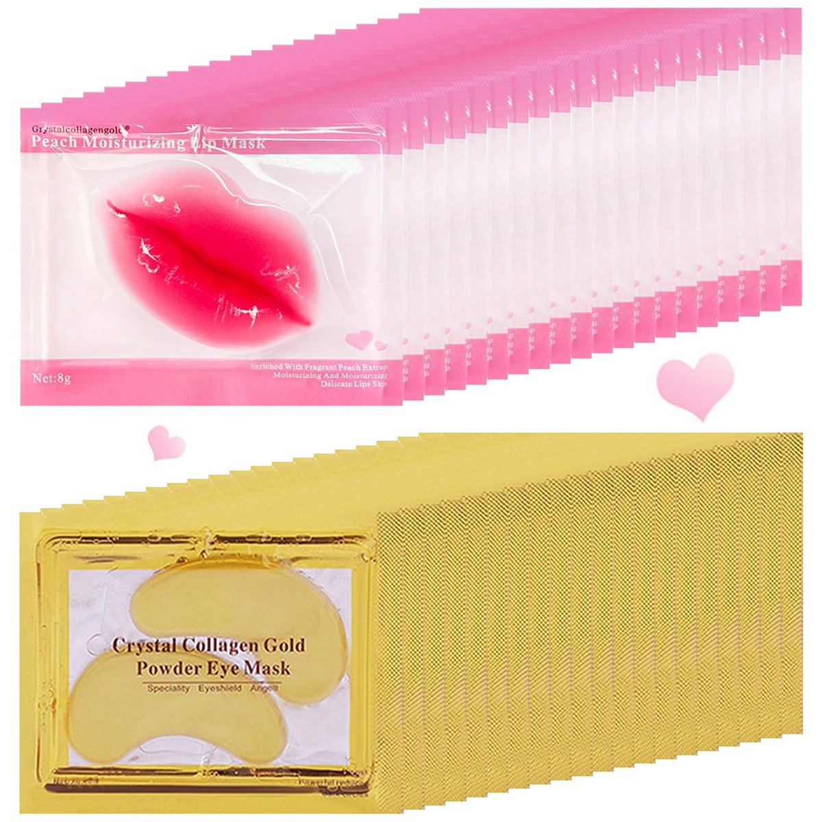 TIRDET 40 Paar Lippenmasken & Augenmasken, 24K Gold Gel Kristall Kollagen Unteraugenpflaster gegen geschwollene Augen, Junggesellinnenparty-Geschenke, Brautjungferngeschenke, Galentine's Day Geschenke, Muttertagsgeschenke für Frauen im Großpack